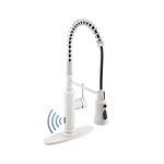 CASAINC Kitchen Faucet with Pull Down Sprayer Matte White, Motion Sensor 1.8gpm 19 5/8"H Single Handle Kitchen Sink Faucet, 1/3 Hole Lead-Free Copper Spring Faucet for Utility Kitchen Sink