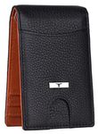 URBAN FOREST Eddy Black/Orange Money Clip Leather Wallet for Men - Minimal Leather Wallet for Men