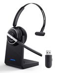 Bluetooth Headset, Wireless Headset with Noise Cancelling Microphone for PC, Computer, Cell Phones, V5.2 Bluetooth Headset with USB Dongle & Charging Base & Mute Button for Work