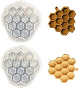 2Pcs Honeycomb Fondant Molds Bee Hive Silicone Mold for Cake Cupcake Decorating Chocolate Candy Mold Baking Kitchen Accessories Pendent Keychain Necklace Epoxy Resin Mold (Grey & Translucent)