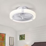 IZOWE Ceiling Fan with Lights Modern 18inch Remote Control Enclosed Low Profile Ceiling Fan 3 Gear Speeds LED Dimming 3 Colors 8 Invisible Bladeless Flush Mount Fan Light Bedroom,office(Acrylic White)