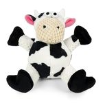 goDog Checkers Sitting Cow Squeaky Plush Dog Toy, Chew Guard Technology - White, Small