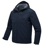 JHMORP Men's Outdoor Hiking Softshell Jacket Fleece Lined Full Zip Light Waterproof Work Jacket for Spring Fall Winter (Navy,CA S)