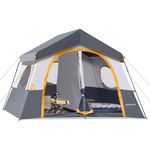 HIKERGARDEN 8 Person Camping Tent - Portable Family Cabin Tent for Camp, Windproof Fabric Camp Tent Outdoor for Hiking, Backpacking, Traveling-12'x9'x80in(H) (Gray)