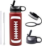 22 oz Football Water Bottle, Flask Sports with 2 Lids Double Wall Vacuum Insulated Stainless Steel Wide Mouth Hot & Cold Thermo Mug (22oz, Football)