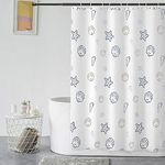 GERUIKE White Shower Curtain Seaside 180 x 180 cm - Weighted Shower Curtains Mould Proof Resistant, Machine Washable Bath Curtain with 12 Rings, Polyester Fabric Bathroom Curtains Cartoon Style