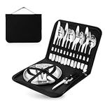 Cynrikah Camping Utensils Kit, Camping Dishes Set 4 Person Outdoor Cutlery Bag for 4 Person Camping Utensils Kit Stainless Steel 20PCS Camping Cutlery with Spoon Fork Knife Plate Clip for Picnic