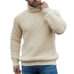 Fashionable Autumn and Winter Men's Knitted Sweaters Retro Trendy Long-Sleeved Warm Sweaters Large Size Loose Pullover Tops Shirts Solid Color Turtleneck Stand-Up Collar Sweater Jackets Beige