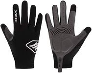 Santic Cycling Gloves Men Women Full Finger Mittens Anti Slip Shock-Absorbing Foam Padded Breathable Bike Mountain Mitt MTB Outdoor Sports Black L