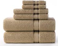 Cotton Craft Ultra Soft 6 Piece Towel Set Linen, Luxurious 100% Ringspun Cotton, Heavy Weight & Absorbent, Rayon Trim - 2 Oversized Large Bath Towels 30x54, 2 Hand Towels 16x28, 2 Wash Cloths 12x12