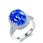 Uloveido Adjustable Silver Color Blue Zircon Oval Rings, Crystal Split Shank Halo Ring Wedding Engagement Jewelry for Women Girls Y927-Blue