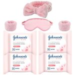 Johnson's Makeup Remover Facial Wipes- With Silk Eye Mask & Headband Set - Ideal for Deep Cleansing and Refreshing Your Face