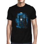 1Tee Mens Police Phone Box Blue T-Shirt Black X-Large