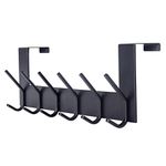 SKOLOO Over The Door Hooks for Hanging Coats Towel Key Clothes - 6 Hooks, Over The Door Towel Rack for Bathroom, Stainless Steel Over Door Coat Hook (Square, Black)