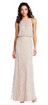 Adrianna Papell Women's Halter Art Deco Beaded Blouson Dress, Silver/Nude 8