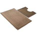 Ambience Products Greek Key Pattern Bath Mats 2 Piece Sets Non Slip Bathroom Mat, Soft Washable Rug Quick Dry Water Absorbent Bathroom Shower Mat & Pedestal Set (Mocha)