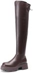 DREAM PAIRS Women's Platform Over The Knee Boots Lug Sole Round Toe Thigh High Long Chunky Block Heels Fall Boots,Size 6,Brown-Pu,SDOB2309W