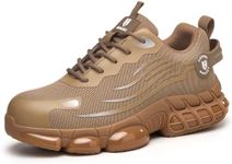 Hogent Steel Toe Shoes for Men, Cushioned Safety Work Sneakers Sandy Brown