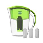 Drinkpod Alkaline Water Filter Pitcher, 8-Stage Cartridge Composed of Ion Exchange Resin, Tourmaline, Mineral Balls and Carbon, Removes Free-Radicals and Eliminates Toxins, 2.5 Liter. 2 Extra Filters Included (Lime)