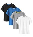 LAPASA 4 Pack 100% Cotton Kids Plain T-Shirts Hypoallergenic Tee for Boys Girls Children School Uniform K01 (White, Light Heather Grey, Blue, Black, 7-8 Years)