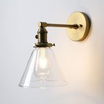 Phansthy Edison Industrial Wall Light, E27 Vintage Glass Wall Lamp with Switch, Brass Finish Wall Lighting Fixtures Suitable for Living Room, Bedroom, Hallways, Kitchen, Dining Room (Antique)