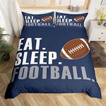 Rugby Bedding Set American Football Sports Bedding Set for Boys Girls Women Men Blue Eat Sleep Football Comforter Cover Set Duvet Cover Set Ball Games King Size Bedspread Cover 3Pcs