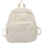 Makukke Small Backpacks for Women Corduroy City Backpack Daypacks Women's Backpack Handbags for Casual School Travel Work (Beige)