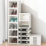 TRIVESH Drop Front Foldable Shoe Organizer Storage Box - Collapsible Shoe Rack, Clear-Door Design for Effortless Shoe Management in Closet and Entryway Foldable Sneaker Crates (6 Tier)