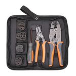 iCrimp Ratchet Wire Crimping Tool Set w/ 5 Interchangeable Jaws for Insulated and Non-Insulated Terminals AWG20-2, Wire Stripper included