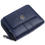 HAMMONDS FLYCATCHER Wallet for Women - Genuine Leather Ladies Wallet - Blue - 14 Card Slots - RFID Protection - 3 ID Card Slots - Women's Wallet - Button Closure -Hand Wallet - Daily Use, Money Purse