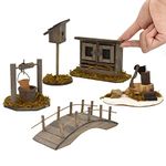 iland Dollhouse Accessories on 1/12 Scale, Dollhouse Farm Set incl Wooden Wishing Well & Ax w/Firewood & Chicken Coop & Birdhouse & Mini Bridge, Nativity Scene