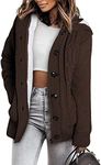Sidefeel Women's Cardigan Hooded Fleece Lined Jackets Winter Cable Knit Sweater Coat Medium Brown