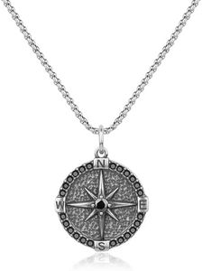 GAVU Collar de Acero Inoxidable para Hombre, Collar Vintage para Hombre con Colgante de Brújula, Collar Surfero de Verano para Hombre 50cm