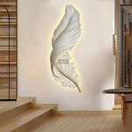 SPACE WOOD Royal Led Wall Sconce for Bedroom Luxury Best Living Room Light Fixture Modern Feather Design Indoor Lustre Wood Lamps (White, 24X9)