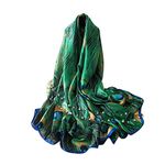 Homeofying Fashion Peacock Faux Feather Scarves Women Silk Cover Up Scarf Beach Travel Shawl Green