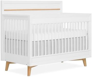 Evolur Loft Antilia Mid-Century 4-in-1 Convertible Crib in White & Natural, GREENGUARD Gold Certified, Converts to Toddler Bed, Daybed & Full Bed, Fits Standard Crib Mattress, Adjustable Mattress Base