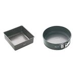 MasterClass KCMCHB35 23 cm Deep Cake Tin with PFOA Free Non Stick and Loose Bottom, 9 Inch Square Pan, Grey & Non-Stick Quick-Release Springform Cake Tin with Loose Base, Carbon, Grey, 23 cm