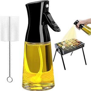 ztarraum Oil Sprayer for Food Oil, 180 ml Glass Oil Spray Bottle with Brush, Oil Sprayer, Thick Glass, Large Range, Strong Spray Power, Kitchen