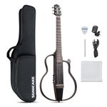 SONICAKE Acoustic Electric Guitar for Travel, Portable Solid Mahogany Body Travel Guitar, Easy Assemble Frames, Multi Body-Shape Sim Preamp, Bag and Accessories QGT-01