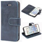 Mulbess Phone Case for iPhone 5s / 5 / iPhone SE 2016 - Flip Wallet Cover - Magnetic Protective Leather Case with Credit Card Slot - Dark Blue