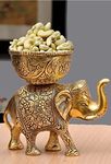 LABHCART Brass Elephant Urli Bowl Ethnic Design Uruli Pot For Home Decor Floating Flowers Candle Lamps Temple Room Traditional Diwali Decoration Gift, 500 ML