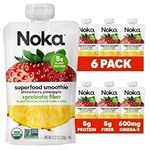 Noka Superfood Fruit Smoothie Pouches, Strawberry Pineapple, Healthy Snacks with Flax Seed, Prebiotic Fiber and Plant Protein, Vegan and Gluten Free, Organic Squeeze Pouch, 4.22 oz, 6 Count