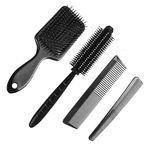 GITGRNTH Professional 4-Piece Hair Brush and Comb Set - Includes Paddle Brush, Round Styling Brush, Fine Tooth Comb, and Wide Tooth Comb - Detangling, Smoothing & Styling for All Hair Types - Ideal for Home & Salon Use (4 Pieces [Paddle + Round + Small + Big])