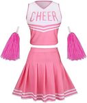 GRAJTCIN Cheerleader Costume for Women Halloween Cosplay Girls Cheerleading Uniform Cheer Outfit Crop Top Dress (XS, Pink)