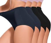 GAI YI 4Pack Plus Size Women's Briefs Coverage Underwear Ladies Panties for Women Women's High-Waist Light Tummy Control Girdle Panties 2Black+2Navy 2XL