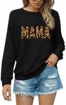 Mama Sweatshirts for Women Mama Shirt Long Sleeve Loose Fashion Leopard Print Graphic Mom Sweatshirt Pullover Top, 6, Large