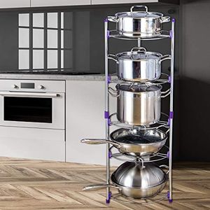 Labtec Pan Rack Stainless Steel 5 Tier Pan and Pot Kitchen Organiser Rack Adjustable Multi-Layer Rack Saucepan Stand Pan Lid Organizer Standing Storage