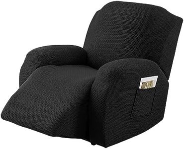 Genina Recliner Cover Stretch Couch Covers, Sofa slipcover for Reclining Couch Thick Jacquard Furniture Protector Washable (Black, 1 Seat)