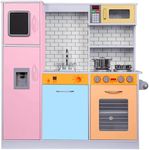 Lil' Jumbl Kids Kitchen Set, Pretend Wooden Play Kitchen, Battery Operated Icemaker & Microwave with Realistic Sound, Pots & Pan Included - Colorful