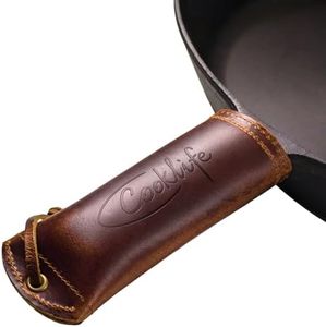 COOKLIFE Cast Iron Handle Cover - Extra Thick Leather Hot Handle Holder for Cast Iron Skillets - Reusable Heat Protection Up to 500°F Skillet Handle Cover